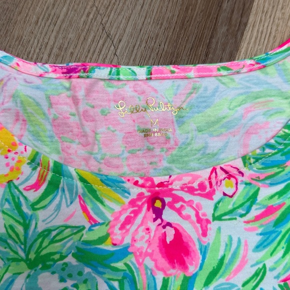 Lilly Pulitzer Tiltson Swing Midi Dress Hot Pink Green Floral Ruffles Medium - Picture 6 of 15